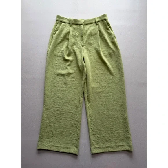 Abercrombie & Fitch Lime Green Pleated Wide Leg Trousers High Rise Pants Size 12 - Picture 2 of 12